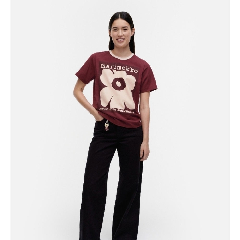 Marimekko Unikko T-Shirt Erna Unikko Placement Maroon And cream